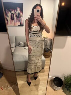 Micas Cream Crochet Maxi Dress with Black Trim